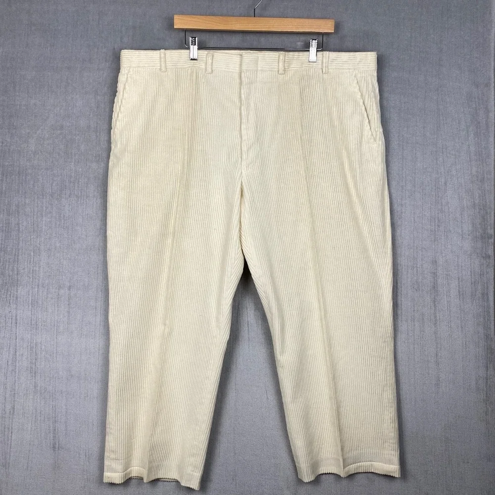 Vtg Lands End‎ Corduroy Trousers Mens 44x26 Cream USA Made Heritage